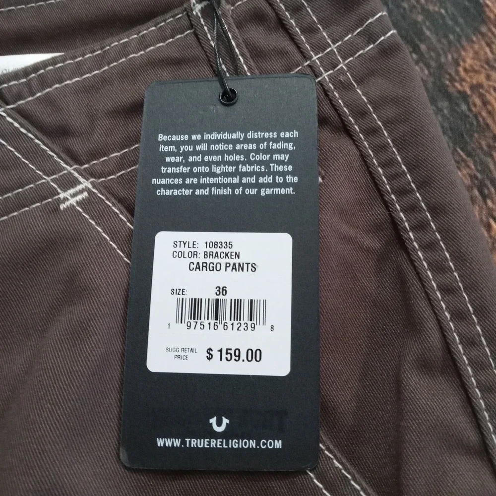 True Religion Braken Cargo Pants NWT Men's 36x31 Brown‎